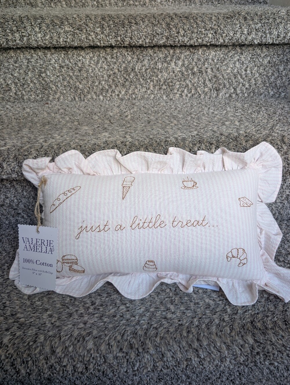 Valerie Amelia Pink and White Cozy Cottagecore Pillow Just a Little Treat Cotton
